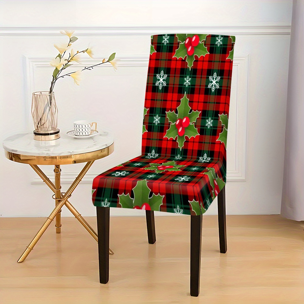 

Festive Plaid Chair Covers - Soft And Stretchy For A Perfect Fit, Suitable For Wedding, Hotel, And Home Decor - Machine Washable, 120-140g Fabric, Digital Print