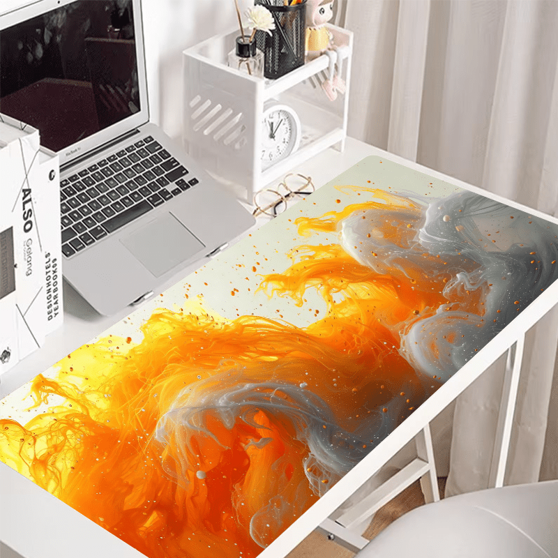 

Large Aesthetic Orange And White Artistic Mouse Pad - Non-slip Rubber Base, Extended Oblong Gaming Desk Mat For Keyboard And Mouse, Durable E-sports Surface, Ideal Gift For Gamers And Office Use