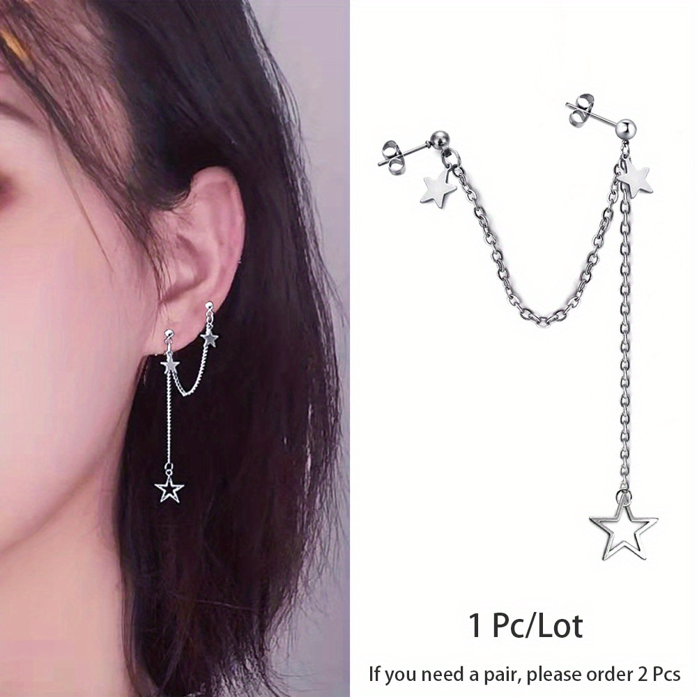 Stainless Steel Star Pendant Chain Earrings Hypoallergenic