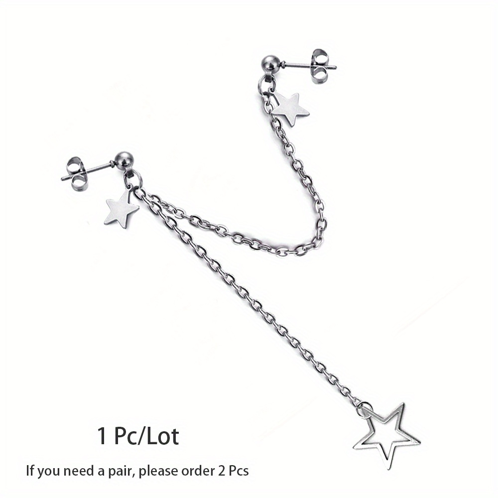Stainless Steel Star Pendant Chain Earrings Hypoallergenic