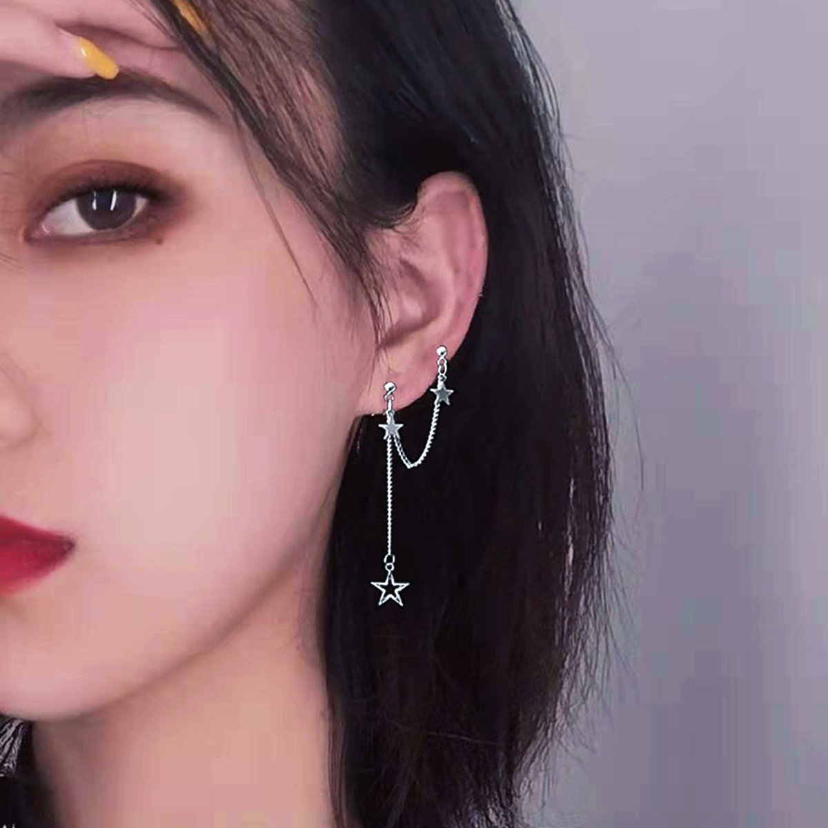Stainless Steel Star Pendant Chain Earrings Hypoallergenic