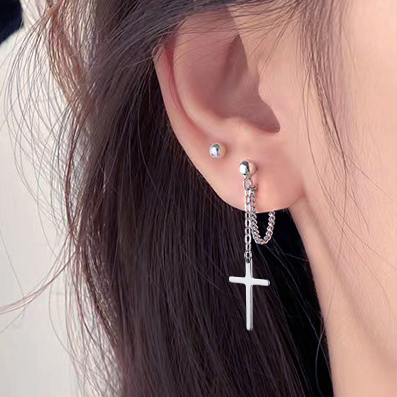 Stainless Steel Cross Pendant Front and Back Hypoallergenic Stud Earrings