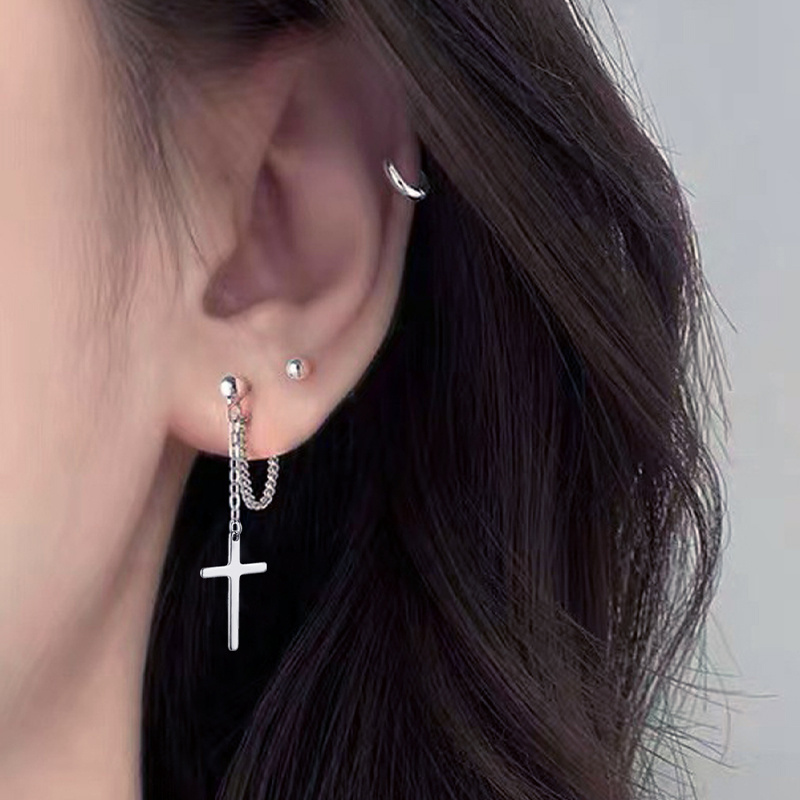 Stainless Steel Cross Pendant Front and Back Hypoallergenic Stud Earrings
