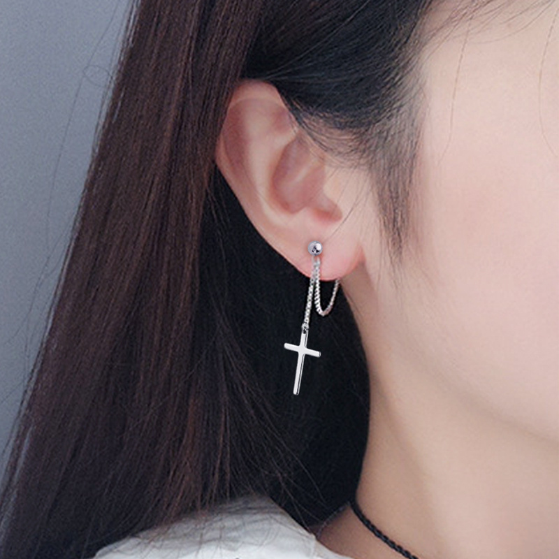 Stainless Steel Cross Pendant Front and Back Hypoallergenic Stud Earrings