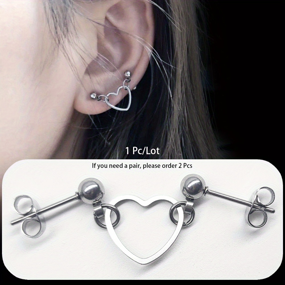 

Stainless -shaped Pendant Ear , Dual Piercing Earrings, Cute Simple No Plating Jewelry For All , Daily And Party Wear, Surgical Ear Needle, Christmas Gift - 1pc/set