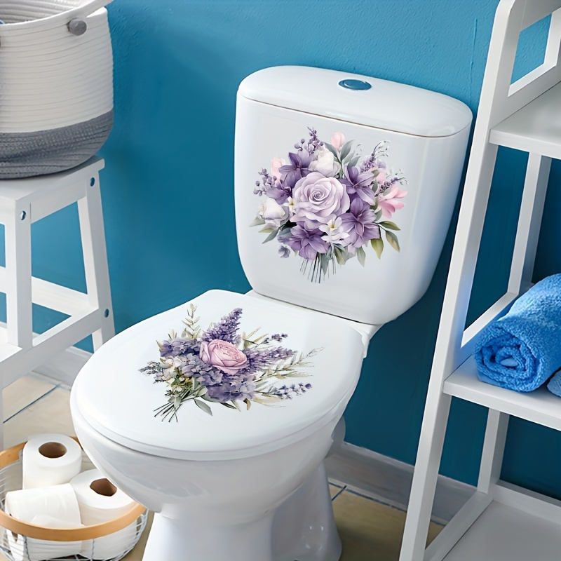 

Charming Purple Floral Toilet Decal - Waterproof, Self-adhesive Bathroom Sticker For Home Decor | Cute & Easy Apply Ceramic-safe Design