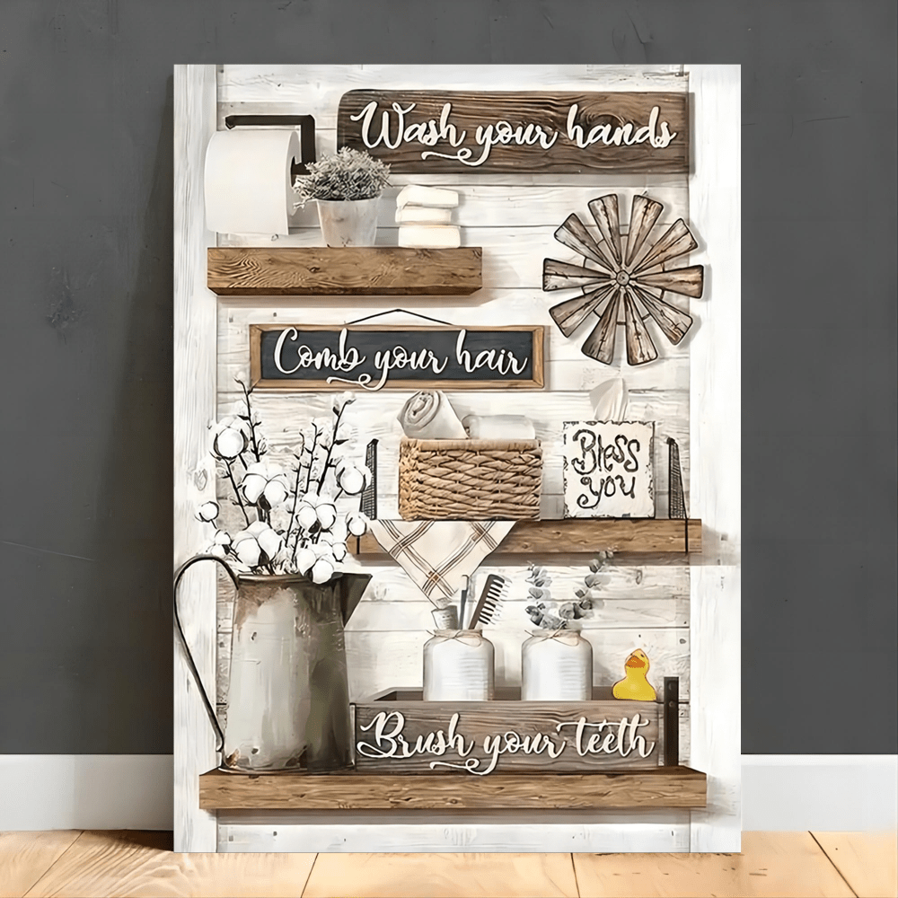 

1pc Wooden Framed Farmhouse Bathroom Decor Wall Art Rustic Bathroom Pictures Canvas Print Country Bathroom Rules Signs Painting Artwork Modern Bathroom Decoration With Framed Ready To Hang