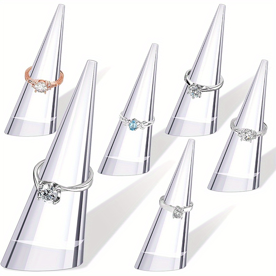 

6pcs Acrylic Ring Display Stands - Cone Shape Transparent Jewelry Towers For Showcasing Rings, Tabletop Finger Ring Holder Set, No Power Needed, Ideal For Retail & Home Use