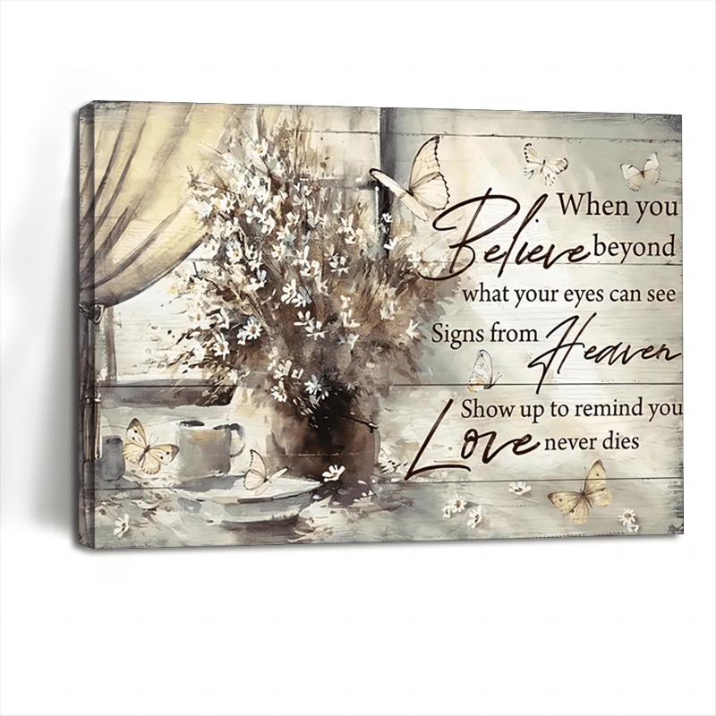 

1pc Wooden Framed Wooden Framed Canvas Painting, Show Up To Remind You Love Never Dies Inspirational Quotes, For Living Room & Bedroom, Home Decoration, Festival Gift For Her Him,