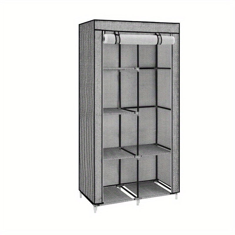 

Portable Closet, Clothes Storage Organizer With 6 Shelves, 1 Clothes Hanging Rail, Non-woven Fabric Closet, Metal Frame, Herringbone Pattern, 34.6 X 17.7 X 66.1 Inches