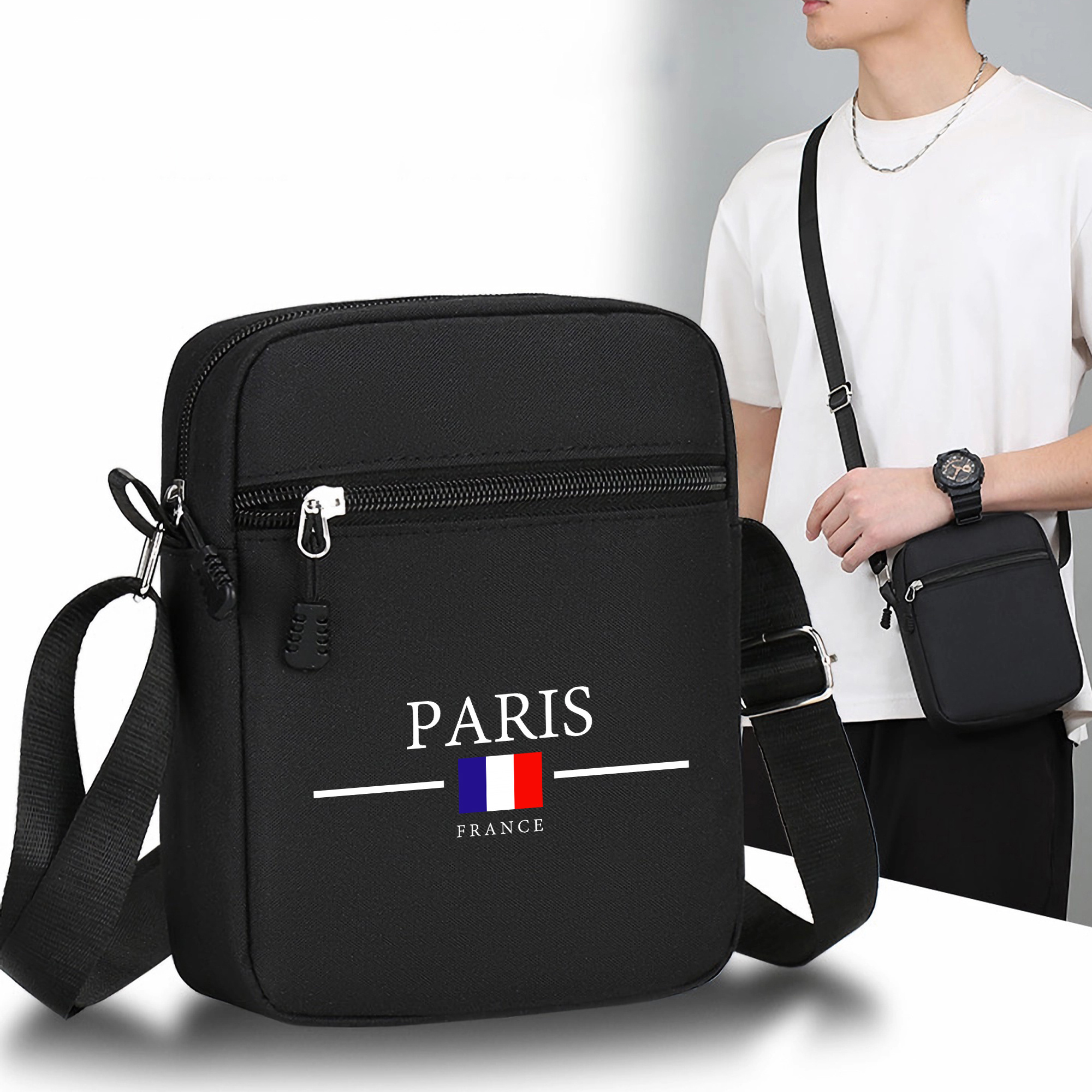 

Paris Pattern Oxford Cloth Crossbody Bag, Fashionable Print Shoulder Bag, With Adjustable Strap Crossbody Bag, Casual Sports Travel Bag