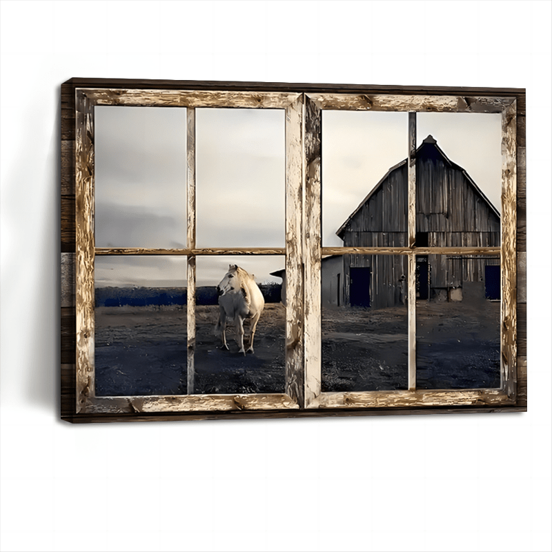 

1pc Elevate Your Home Rustic Barn & Faux Window Wall Art, Farmhouse Charm In Wooden Frame, Ideal For Bachelor Party Decor