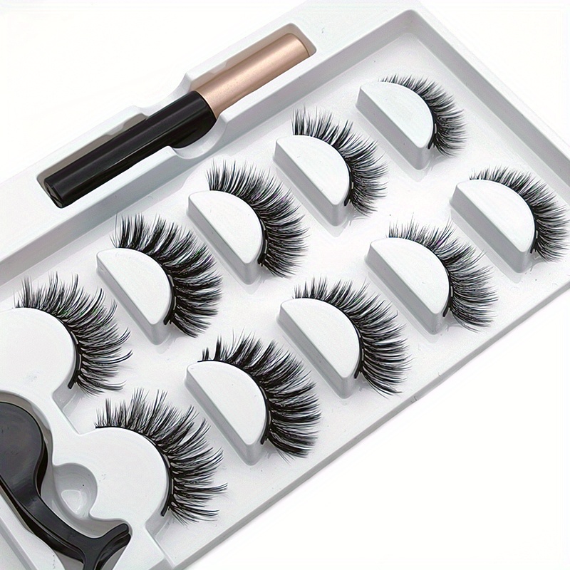 

5 Pairs Magnetic Mink Eyelashes Set With Liquid Eyeliner - Glue-free, Fluffy & Thick D Lashes For Easy Eye Makeup