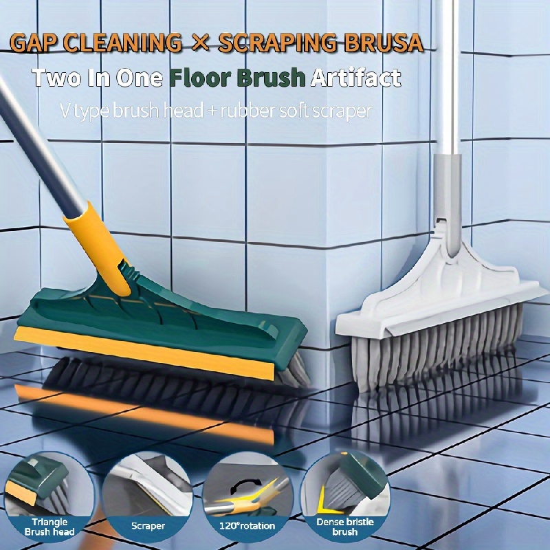 

2-in-1/3-in-1 Multi-purpose Cleaning Brush With Long Handle - Ideal For Kitchen & Bathroom Floors, Detachable Scrubber, Stainless , Space-saving Design