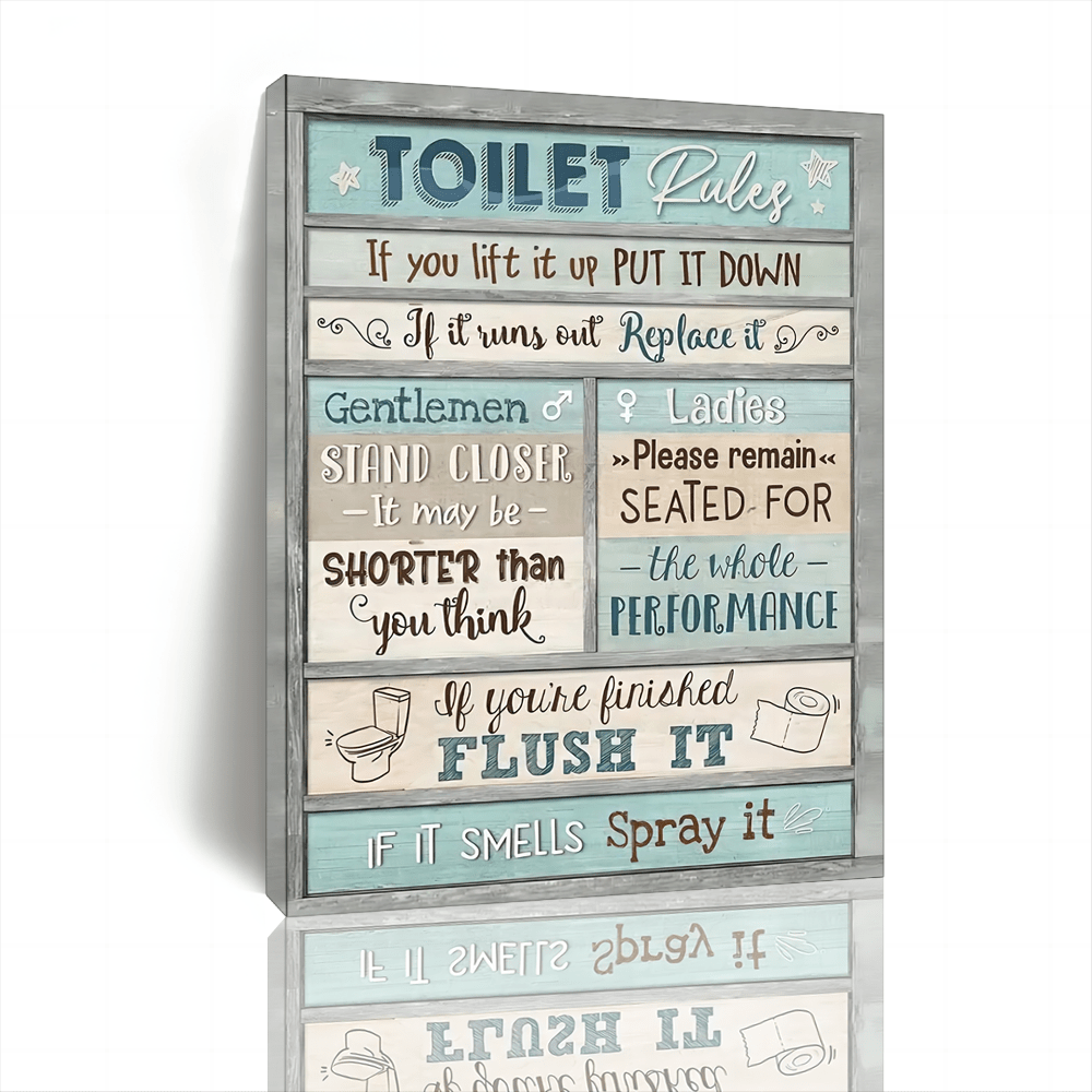 

1pc Vintage Bathroom Etiquette Canvas – Durable Toilet Rules Wall Art, Reusable Decor