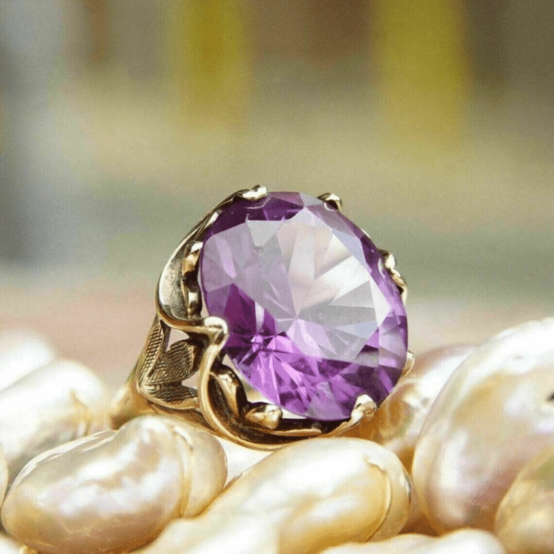 

Vintage Style Elegant Purple Gemstone Ring, Finish, Simple Luxurious Fashion Jewelry, Perfect For Anniversary & Birthday Gift, Party And Evening Accessory