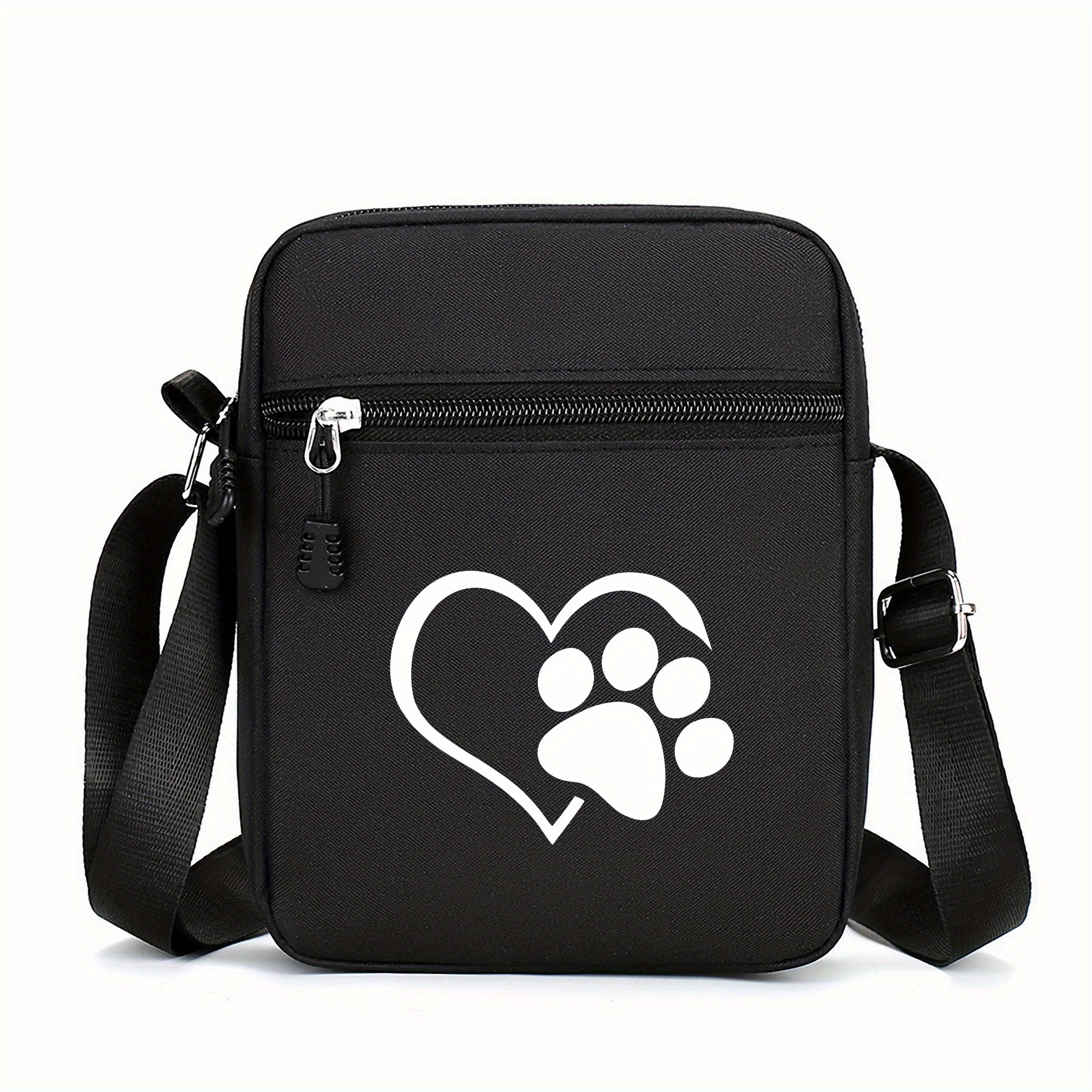 TEMU Adjustable Strap Mini Oxford Crossbody Bag With Dog Paw - Black Casual Shoulder Bag, Polyester Lining, Machine Washable, Ideal For Couples, Travel Bag| Accessory|adjustable Strap Bag