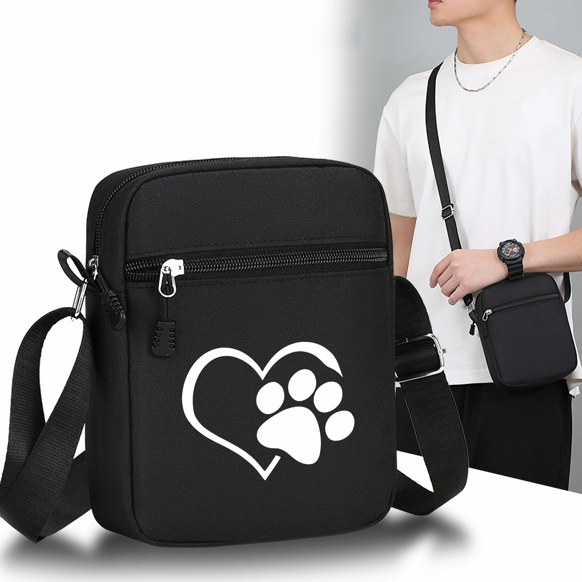

Dog Paw Pattern Oxford Cloth Crossbody Bag, Fashionable Print Shoulder Bag, With Adjustable Strap Crossbody Bag, Casual Sports Travel Bag