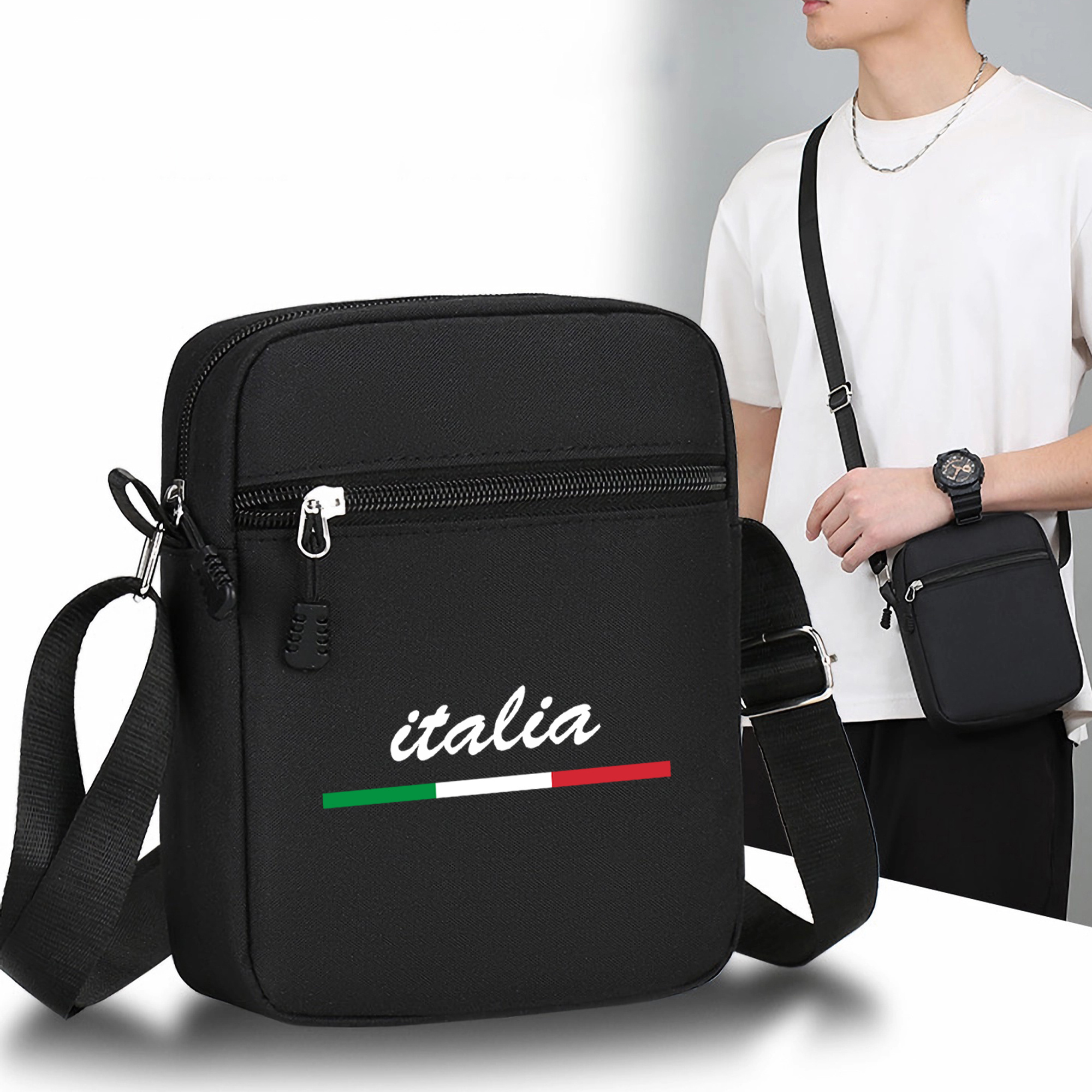 

Italy Pattern Oxford Cloth Crossbody Bag, Fashionable Print Shoulder Bag, With Adjustable Strap Crossbody Bag, Casual Sports Travel Bag