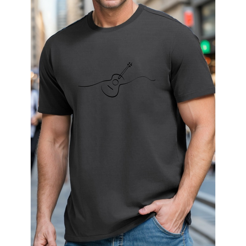 

Men's Trendy Guitar Print Crew Neck T-shirt For Summer, Soft Short Sleeve Top, Stylish Graphic Tee For Casual Wear