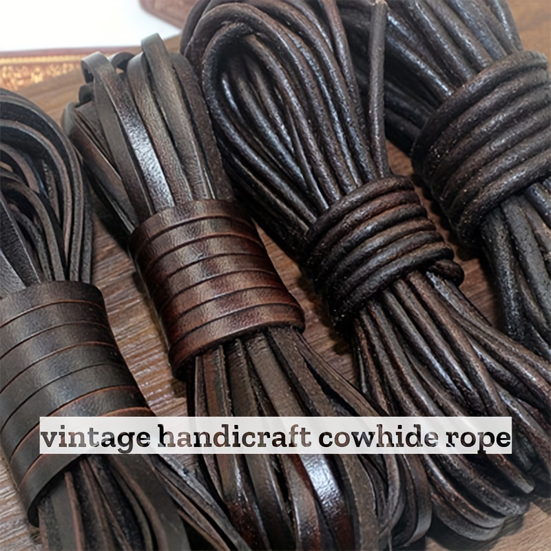 

Vintage Handcrafted Cowhide Rope: High-quality Genuine Leather Strands For Diy Jewelry, Bracelets, And Accessories