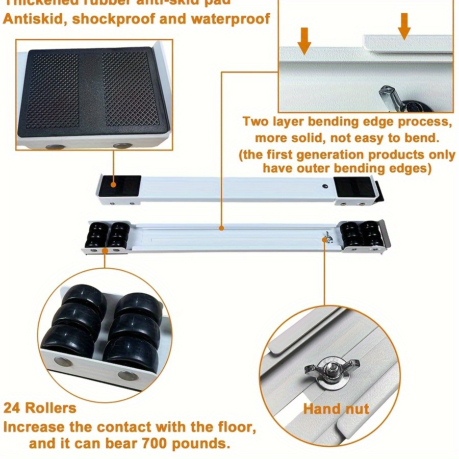 1 pair heavy duty metal appliance roller retractable base for washing machine dryer refrigerator furniture   rollers white details 3