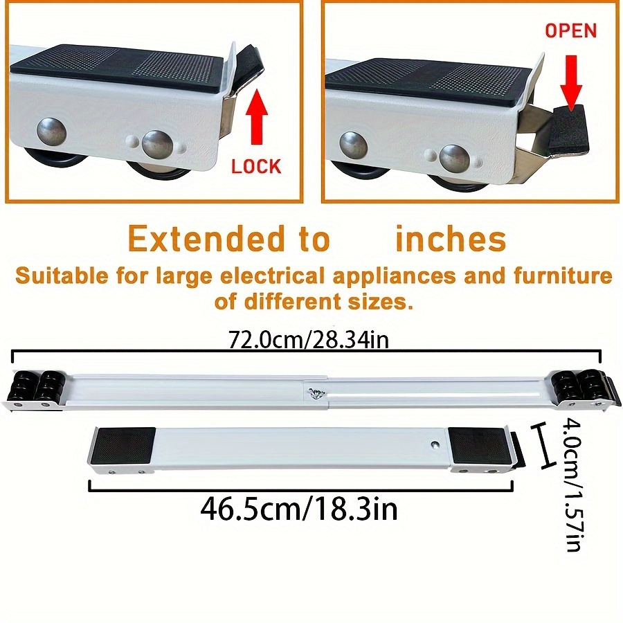 1 pair heavy duty metal appliance roller retractable base for washing machine dryer refrigerator furniture   rollers white details 1