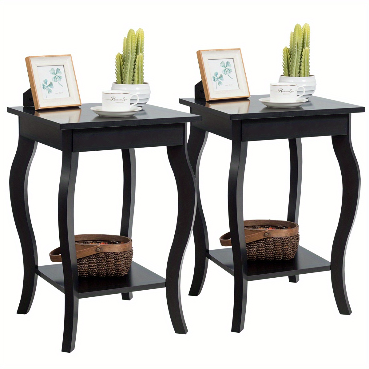 

Lifezeal Set Of 2 Accent Side Table Sofa End Table Nightstand Coffee Table W/ Shelf Black