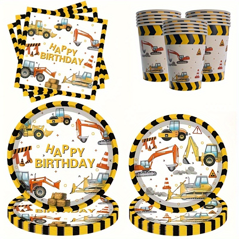 

Exciting Construction-themed Party Pcs - Vibrant Tableware Set For 24 Guests, Ideal For Birthday Celebrations & Events Party Decorations Supplies Birthday Party Supplies