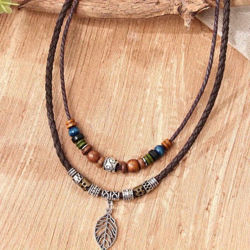 

1pcs/bohemian Chic Leaves And Beads Necklace-versatile, Stylish Gifts Perfect For Every Season And Occasion