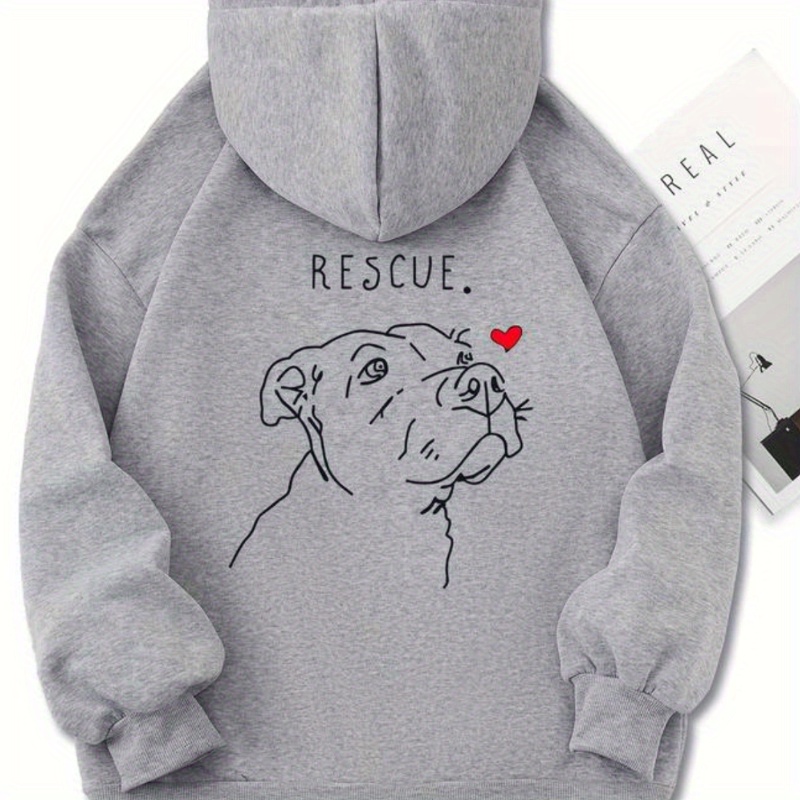 

Dog Print Kangaroo Pocket Hoodie, Casual Long Sleeve Drawstring Hoodies Sweatshirt, Women's Clothing