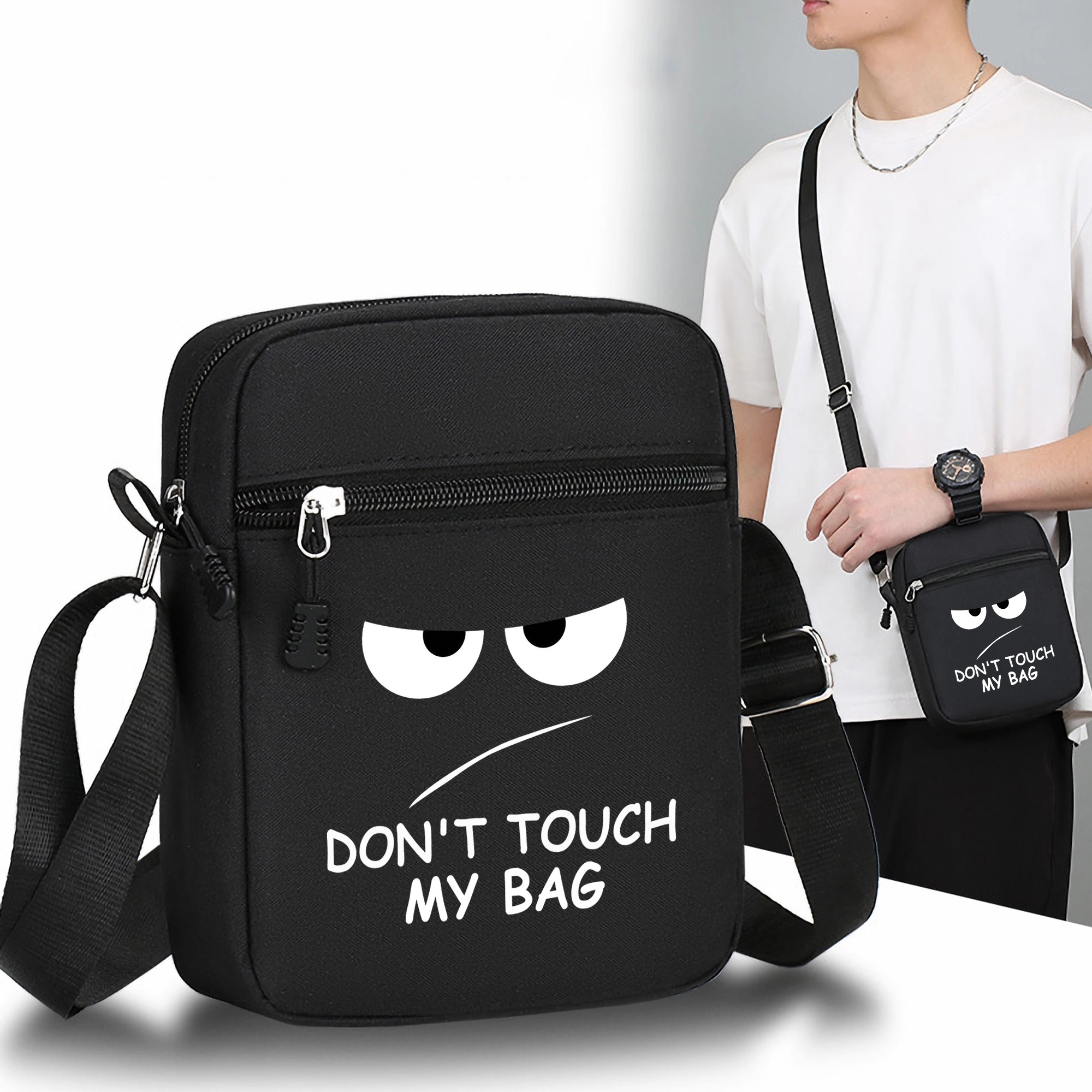 

Don't Touch My Bag Pattern Oxford Cloth Crossbody Bag, Fashionable Print Shoulder Bag, With Adjustable Strap Crossbody Bag, Casual Sports Travel Bag