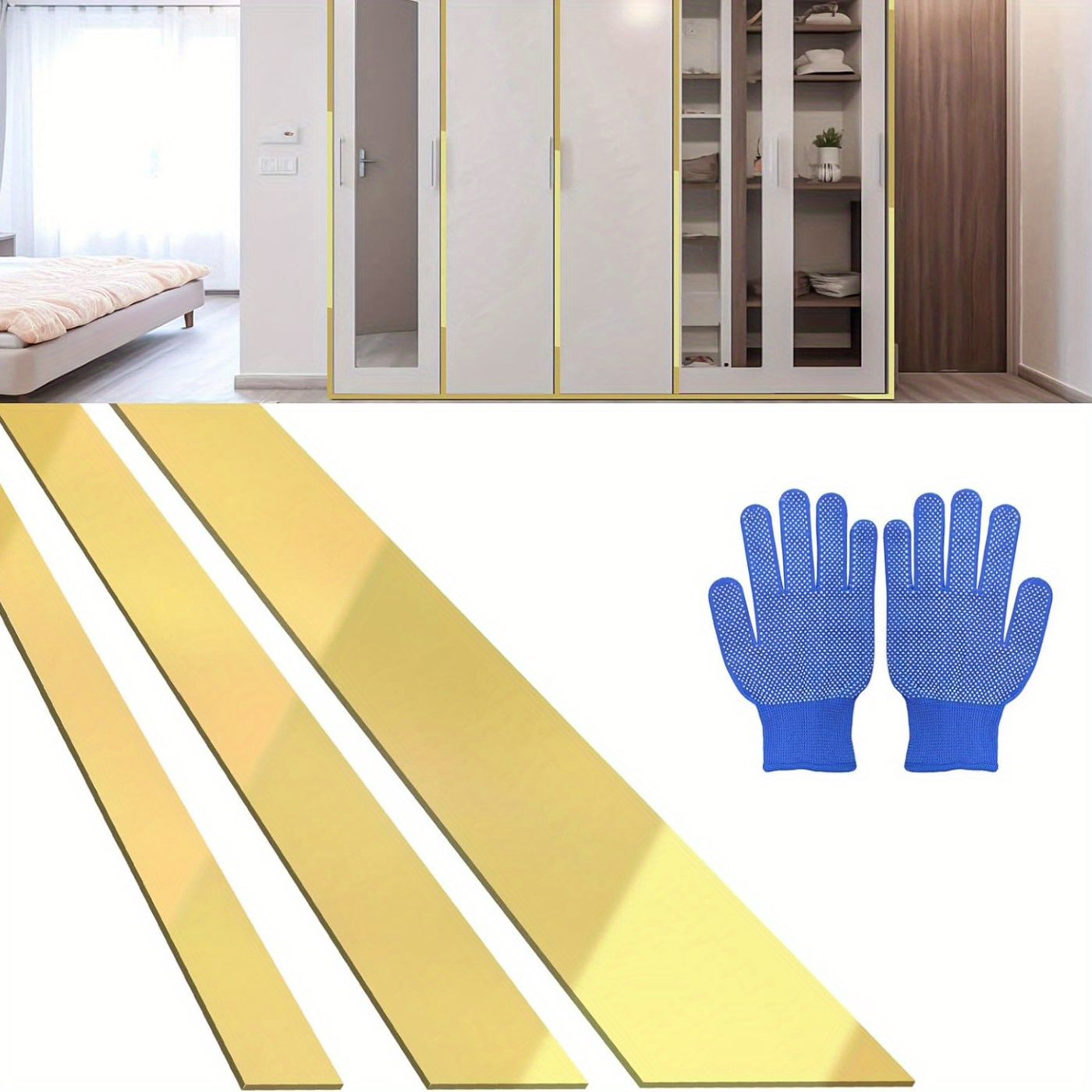 

Gold Metalized Wall Trim Molding 201 Stainless Steel Self Adhesive 16.4ft Peel And Stick Wall Trim Metalized Mirror-like Finish For Mirror Frame, Wall, Fireplace And Home Diy Decoration