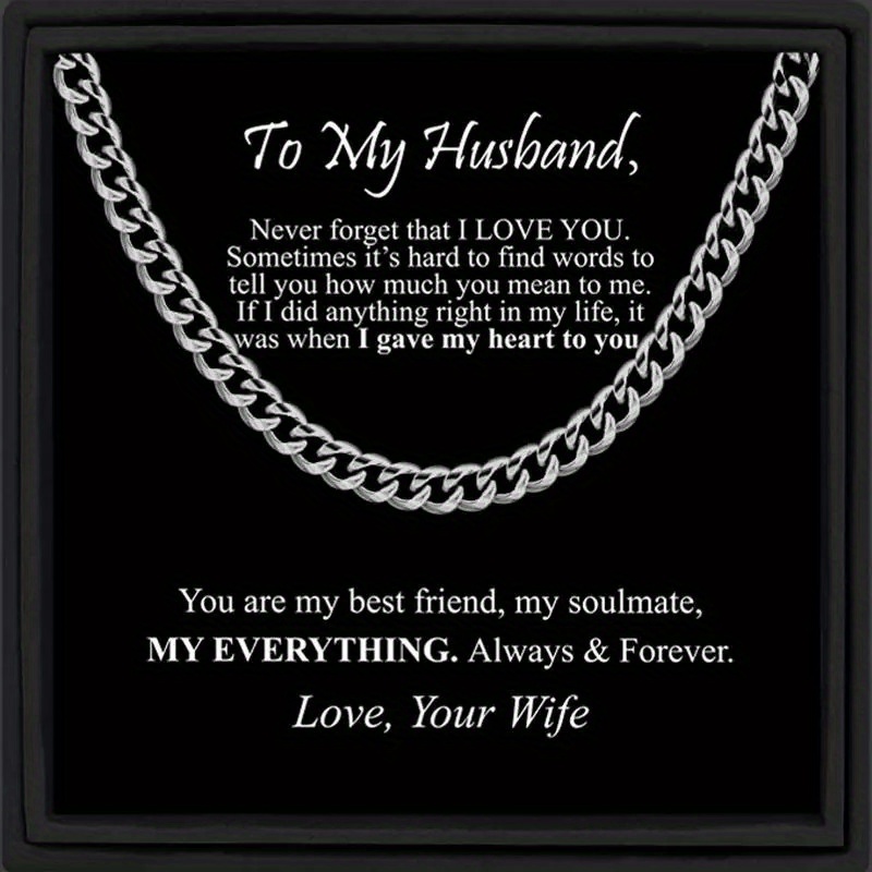 

To My Husband" To My Boyfriend" "to My Man" Silver Stainless Steel Cuban Chain, Valentine's Day Gift