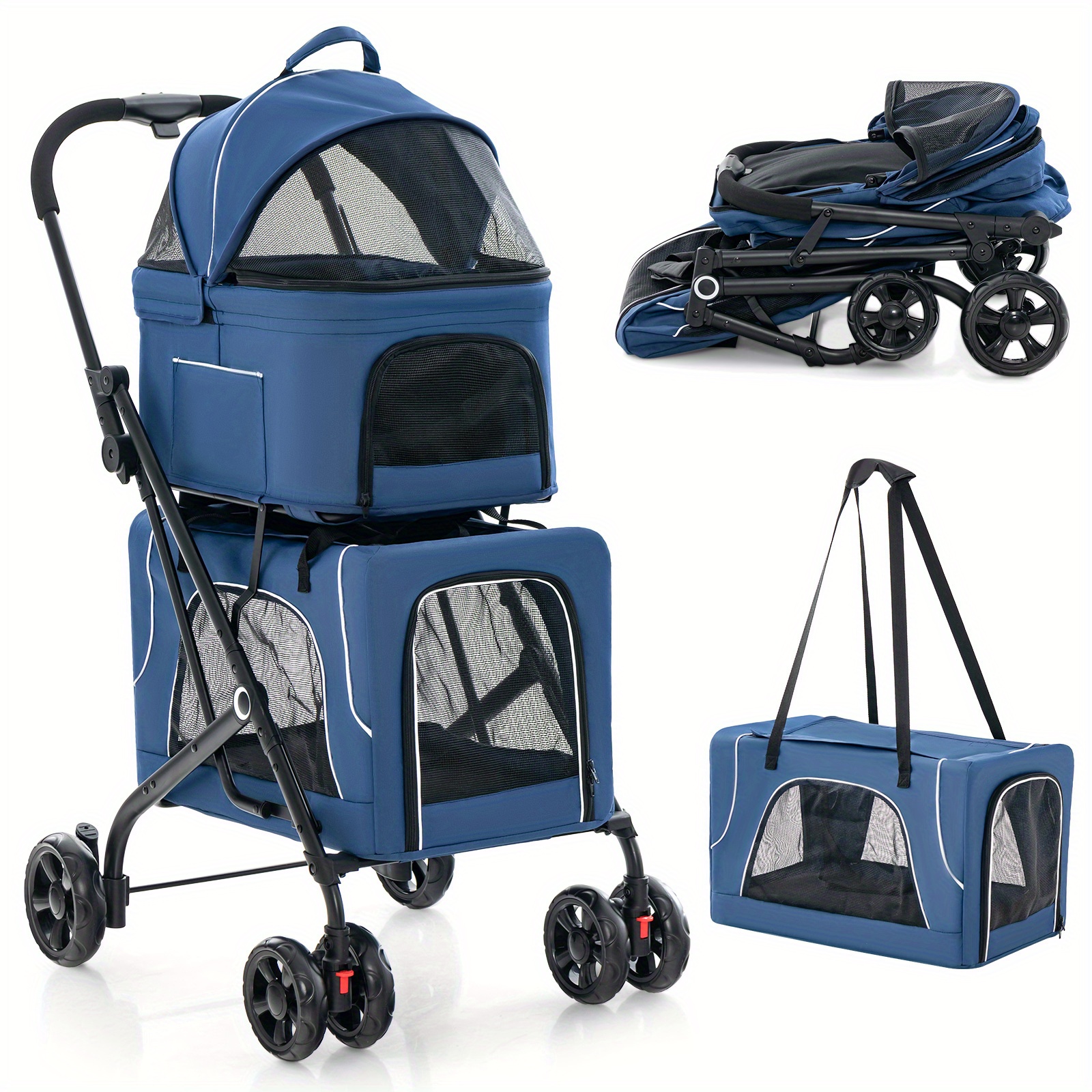 TEMU Double Pet Stroller For Or Cats With 2 Detachable Carriers Safety Belt