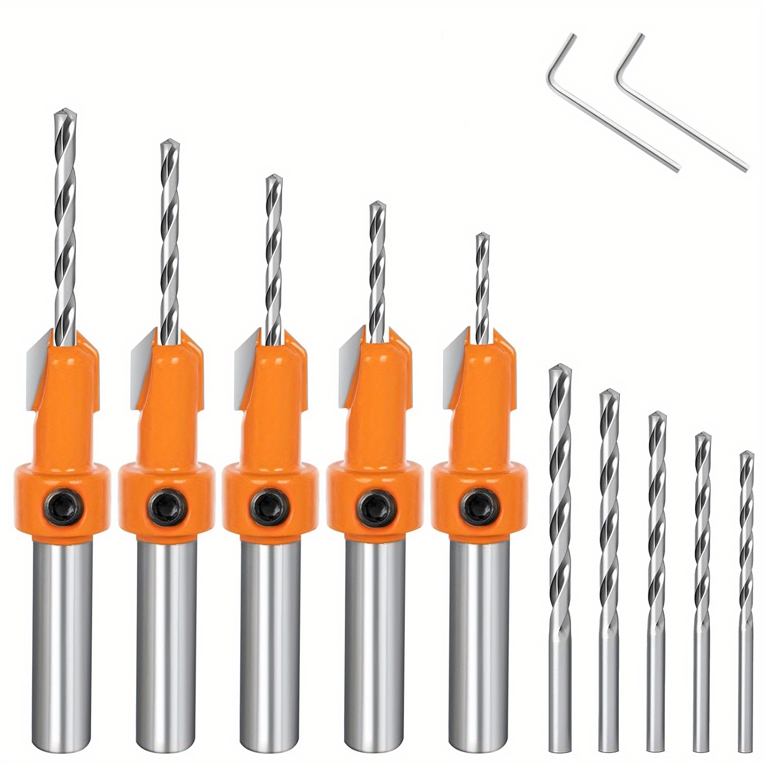 

12 Pcs Countersink Drill Bit - 5 Countersink Drill Bit Sets With 5 Different Sizes + 5 Replaceable Hss Bits + 2 Wrenches For Precision Woodworking