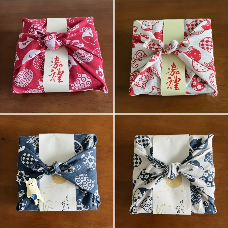 

Ensemble de 3 Foulards Carrés d'Inspiration Japonaise - Parfaits pour de la Mi-Automne, du An & les de Mariage - Matériau en Toile de Jute , Emballage Cadeau, Sac en Tissu