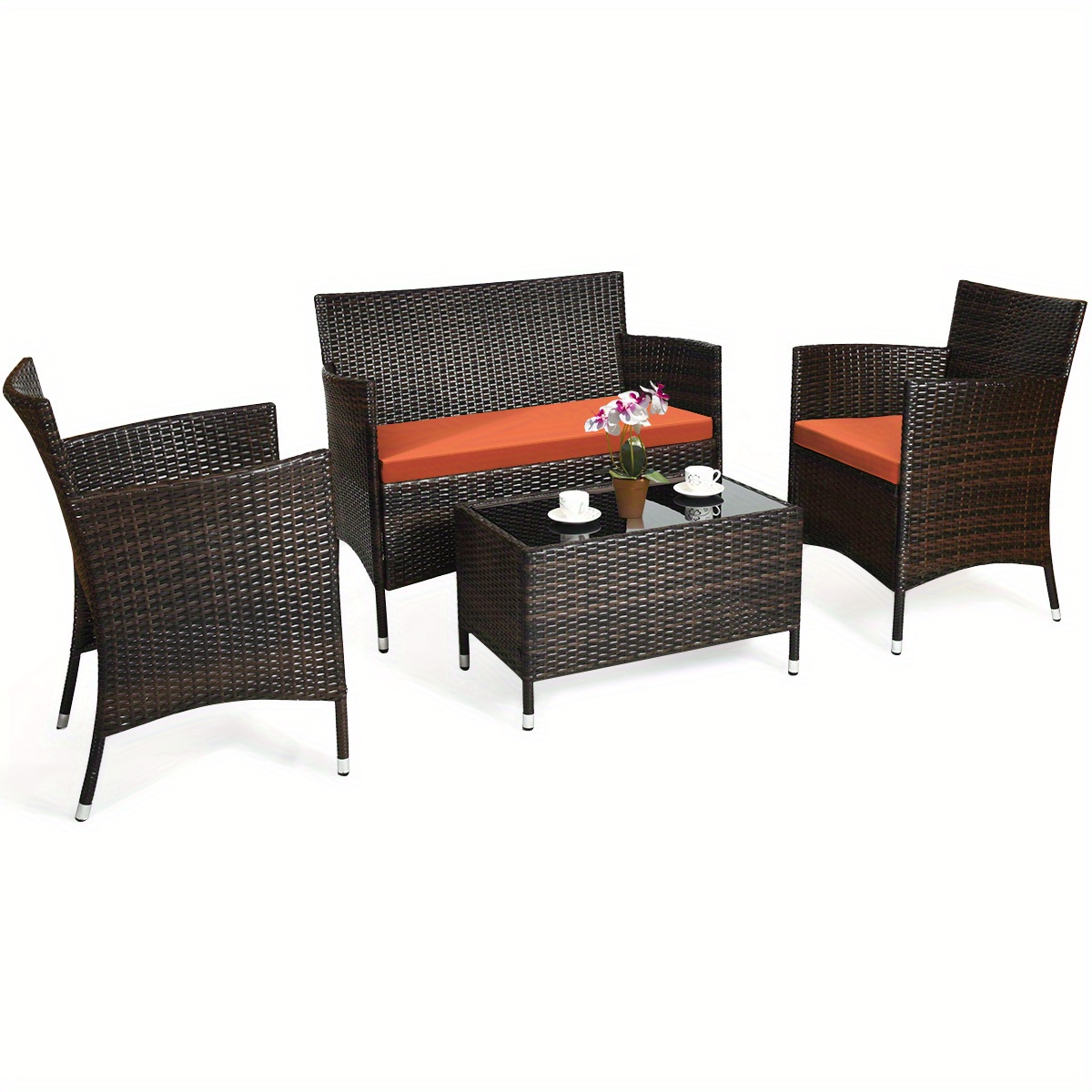 

Lifezeal 4pcs Rattan Patio Furniture Set, Outdoor Furniture Set, Outdoor Furniture Setcushioned Sofa Chair Coffee Table Orange