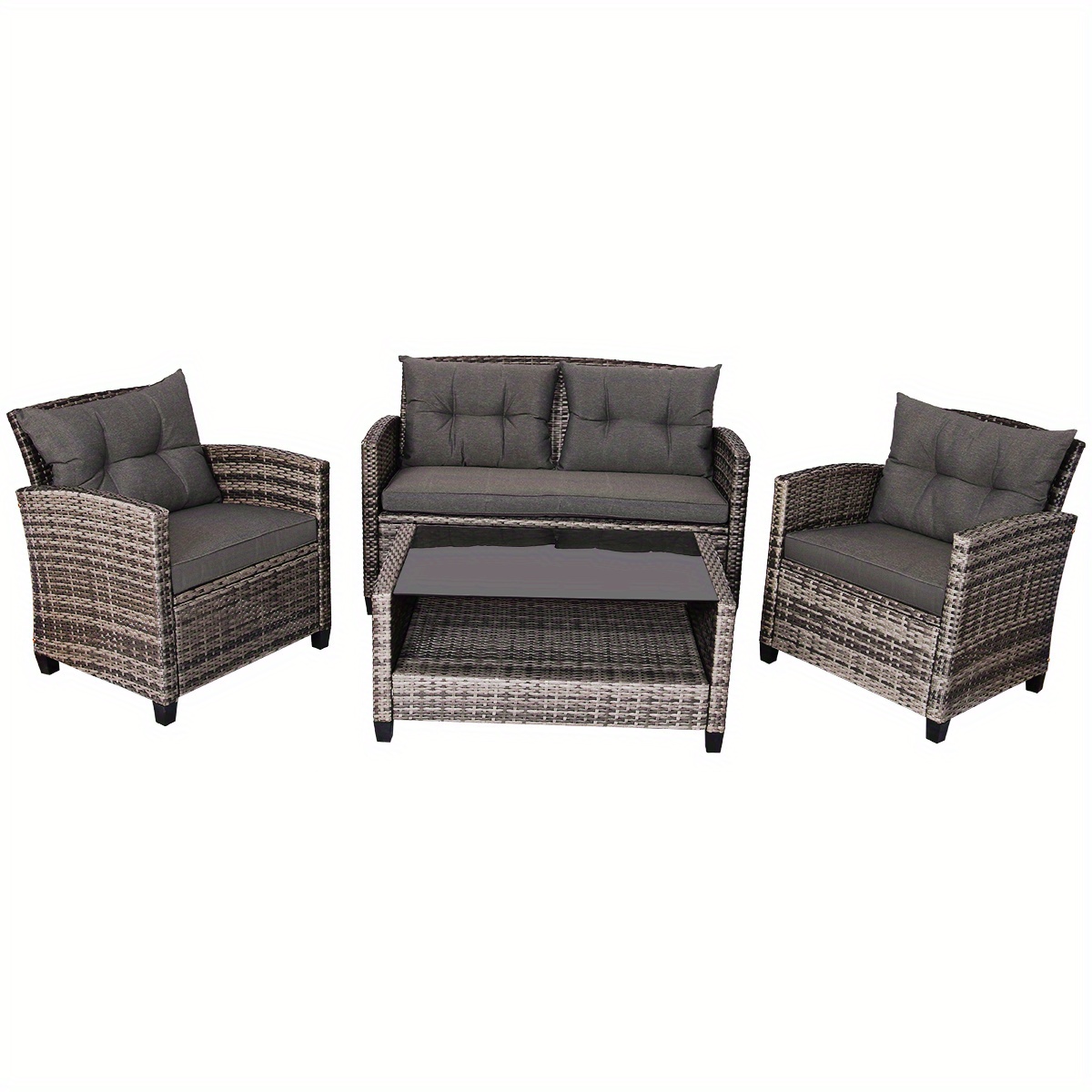 

Lifezeal 4 Pcs Patio Rattan Furniture Set, Outdoor Furniture Set Coffee Table Cushioned Sofa Garden Lawn Grey