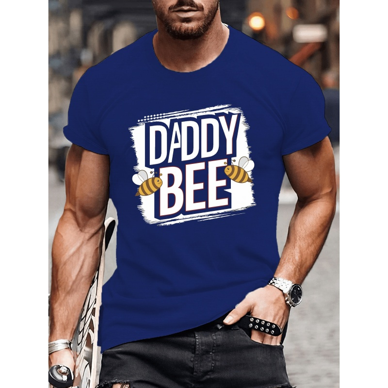 

Adorable Daddy Bee Print T-shirt, Stylish & Breathable Street , Simple Lightweight Comfy Top, Casual Crew Neck Short Sleeve T-shirt For Summer
