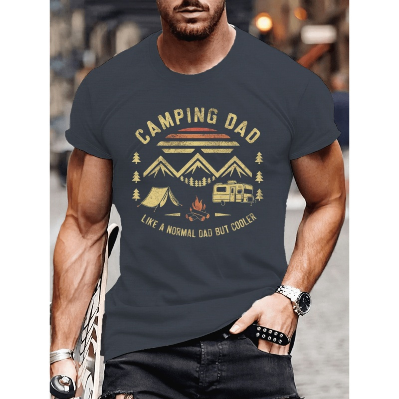 

Camping Dad Print T-shirt, Stylish & Breathable Street , Simple Lightweight Comfy Top, Casual Crew Neck Short Sleeve T-shirt For Summer