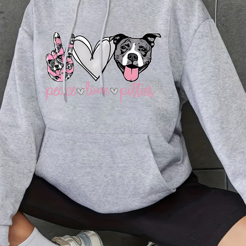 

Love Dog Print Kangaroo Pocket Hoodie, Casual Long Sleeve Drawstring Hoodies Sweatshirt, Women's Clothing