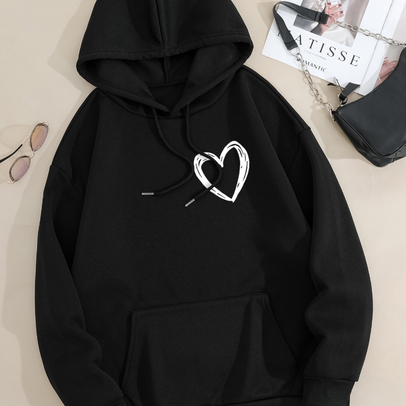 

Women's Autumn And Winter Loose Casual Hoodie Heart Shape Printed Sweatshirt, Suitable For Winter And Autumn, Women's Clothing
