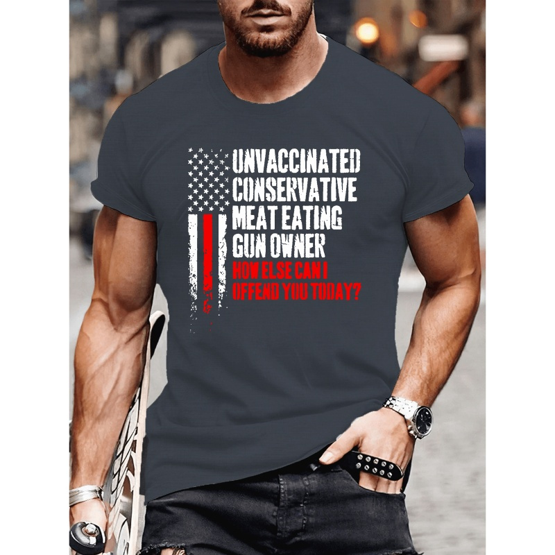 

Unvaccinated Conservative Print Tee Shirt, Tees For Men, Casual Short Sleeve T-shirt For Summer