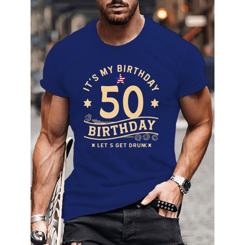 

Happy 50th Birthday Print T-shirt, Stylish & Breathable Street , Simple Lightweight Comfy Top, Casual Crew Neck Short Sleeve T-shirt For Summer