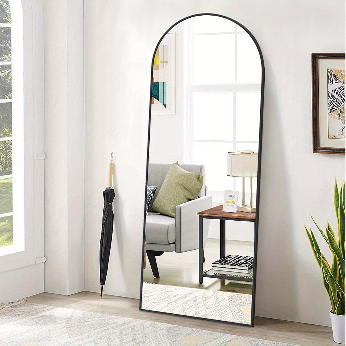 

Arched Full Length Mirror, 64"x21" With Aluminum Alloy Frame, Full Body Mirror With Stand, Standing Hanging Or Leaning Against Wall