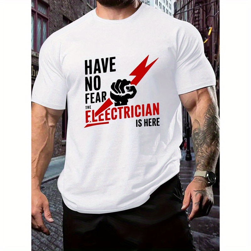 

Bold Electrician's Assurance Graphic Tee - Casual Short Sleeve T-shirt For Men, Breathable Polyester, Summer Fashion