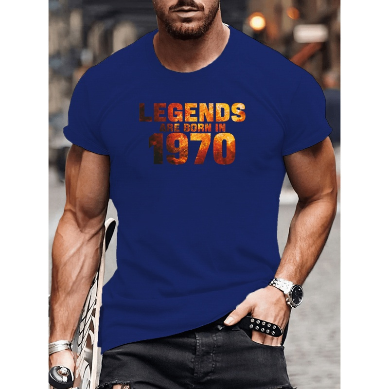 

Legends Are Born In 1970 Print T-shirt, Men's Stylish & Breathable Street Fashion, Versatile Lightweight Comfy Top, Casual Crew Neck Short Sleeve T-shirt For Summer