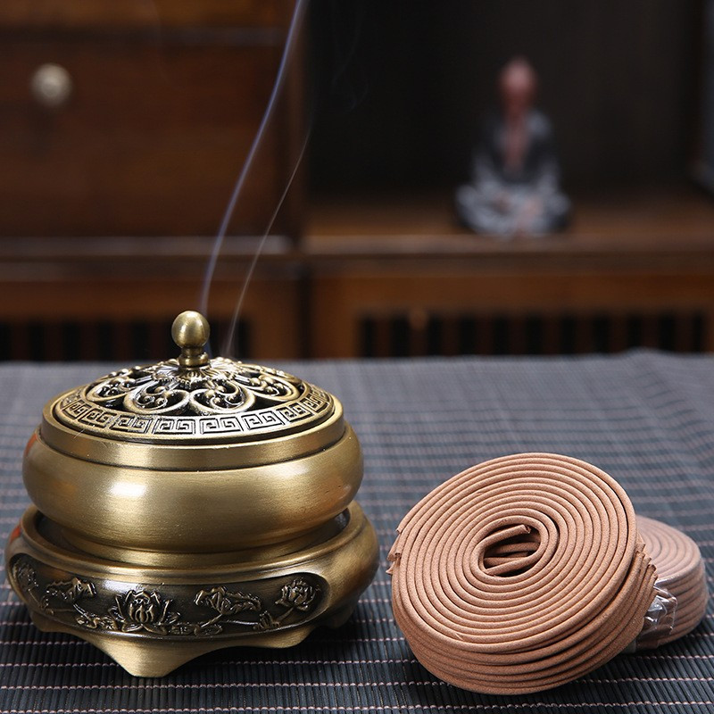 

Copper Incense Burner With Lotus Design - Elegant Brass Incense Holder For Household And Gift Decoration, Flat Bottom Plate With Lid