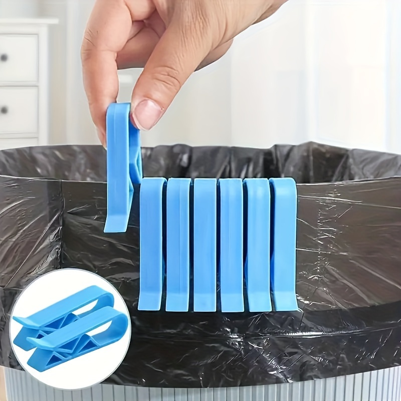 

10pcs Blue Plastic Trash Bag Clips - Anti-slip Garbage Bin Holders, Divider Side Clips For Organization, No Power Needed, Trash Bag Holder